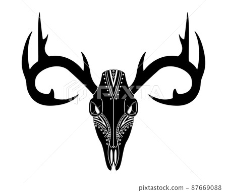 Animal skull in boho style with geometric ornaments. Tribal illustration in simple style. 87669088