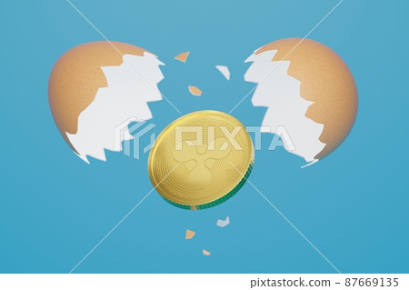 3D rendering Eggs cracked with gold Ripple XRP, Cryptocurrency new investment technology digital money concept design on blue background with copy space 3D rendering Eggs cracked with gold Ripple XRP, Cryptocurrency new investment technology digital money concept design on blue background with copy space 87669135
