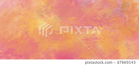 春天油畫抽象背景）粉紅色和橙色筆跡/藝術水平橫幅溫暖粗糙濕 87669143