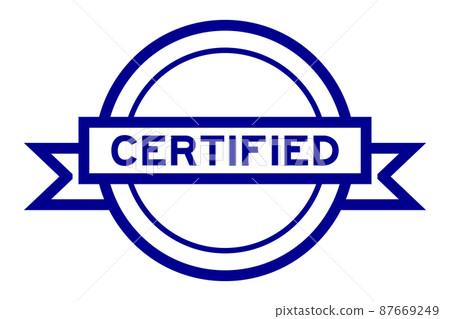 Vintage blue color round label banner with word certified on white background 87669249
