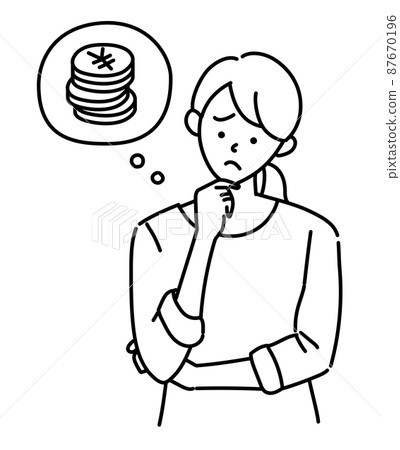 Agricultural girl female farmer illustration troubled face black and white 87670196