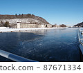 Abashiri River and ice in winter in front of Abashiri Prison, Hokkaido 87671334