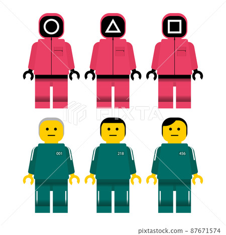 The characters of the game have recently become popular due to the film, suitable for game illustrations. Squid game. Players and guards. Vector The characters of the game have recently become popular due to the film, suitable for game illustrations. Squid game. Players and guards. Vector 87671574