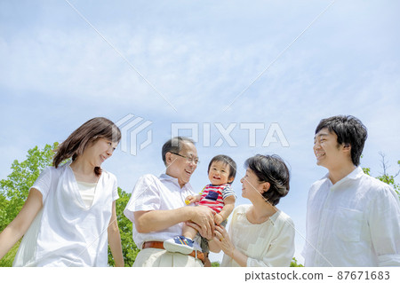 Three generation family playing in the park 87671683