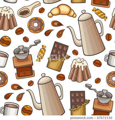 Seamless pattern with coffee and sweets 87672530