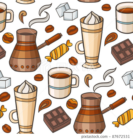Seamless pattern with coffee and sweets - Stock Illustration [87672531 ...