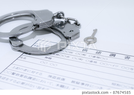 Statement of affidavit and image of silver handcuffs and criminal interrogation 87674585