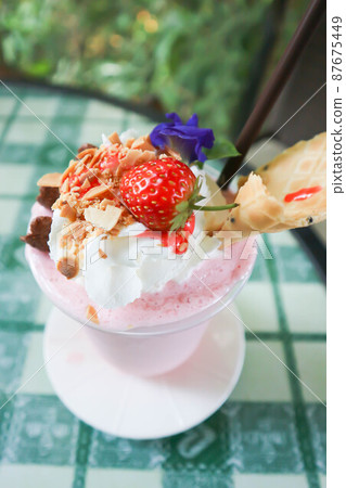 smoothie or strawberry yogurt smoothie, strawberry smoothie 87675449