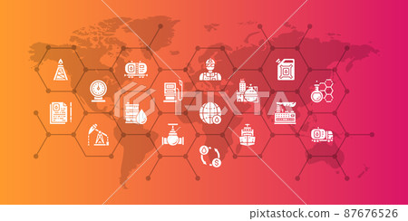 Oil industry editable icons design illustration. Fuel Truck, Engineer, Gasoline, Cargo Ship icon promotion banner for graphic web design. 87676526