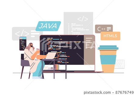 arab web developer creating program code on... - Stock Illustration ...