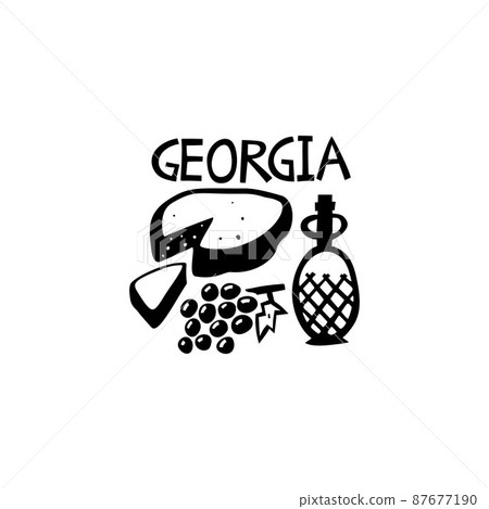 Vector hand drawn symbol of Sakartvelo. Travel illustration of Republic of Georgia signs. Hand drawn lettering illustration. Georgian landmark logo Vector hand drawn symbol of Sakartvelo. Travel illustration of Republic of Georgia signs. Hand drawn lettering illustration. Georgian landmark logo 87677190
