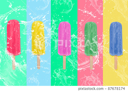 Popslices of different flavors with colorful backgrounds. Popslices of different flavors with colorful backgrounds. 87678174