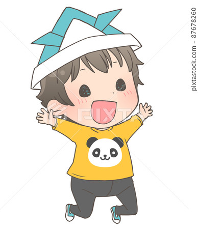 Illustration of a boy wearing a helmet origami 87678260