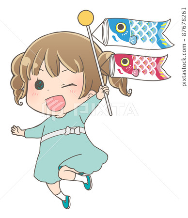 Illustration of a girl with a carp streamer Illustration of a girl with a carp streamer 87678261