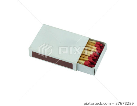 red matchbox opened isolated on white background. Side view and Blank space 87678289