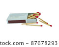 matchbox and red matches isolated on white background. Side view and Blank space 87678293