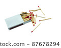 matchbox and red matches isolated on white background. Side view and Blank space 87678294