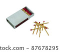 matchbox and red matches isolated on white background. Side view and Blank space 87678295