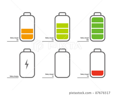 Battery illustration 0 ~ 100% showing the remaining battery level from 0 to 100% Battery illustration 0 ~ 100% showing the remaining battery level from 0 to 100% 87678317