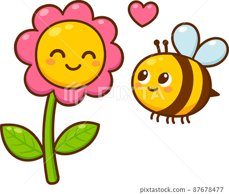 Cartoon bee and flower in love Cartoon bee and flower in love 87678477