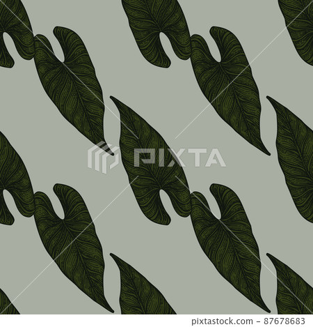 Engraving leaf araceae seamless pattern. Vintage leaves background. Engraving leaf araceae seamless pattern. Vintage leaves background. 87678683