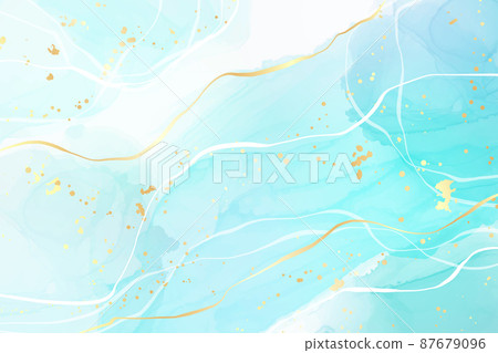 Royal cyan mint liquid marble watercolor background with white lines and brush stains. Teal turquoise marbled alcohol ink drawing effect. Vector illustration backdrop, watercolour wedding invitation Royal cyan mint liquid marble watercolor background with white lines and brush stains. Teal turquoise marbled alcohol ink drawing effect. Vector illustration backdrop, watercolour wedding invitation 87679096