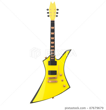 Electric acoustic guitar isolated on white background. 3d render of concept for rock festival poster with heavy metal guitar for music shop 87679679