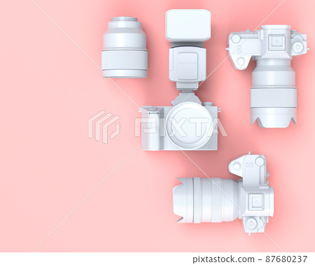Top view of designer workspace and photography gear on black table background Top view of designer workspace and photography gear on black table background 87680237