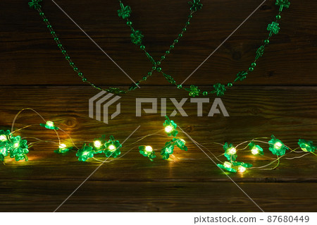 St. Patrick's Day abstract background decorated with shamrock leaves. Patrick Day pub party celebrating. 87680449