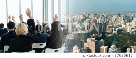 Group of business people meeting in a seminar conference widen view Group of business people meeting in a seminar conference widen view 87680612