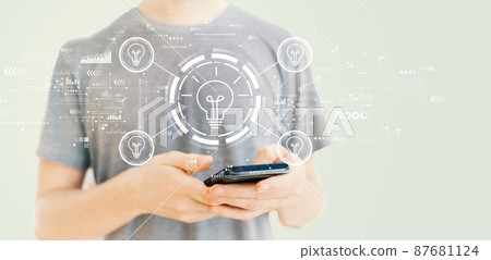 Idea light bulb theme with man using a smartphone 87681124