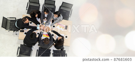 Happy business people celebrate teamwork success broaden view Happy business people celebrate teamwork success broaden view 87681603