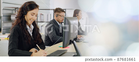 Business people wearing headset working in office broaden view 87681661
