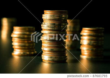 Pile of gold coins money stack in finance treasury deposit bank account saving Pile of gold coins money stack in finance treasury deposit bank account saving 87681793