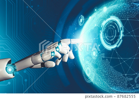 Futuristic AI thinking of droid robot artificial intelligence concept Futuristic AI thinking of droid robot artificial intelligence concept 87682555