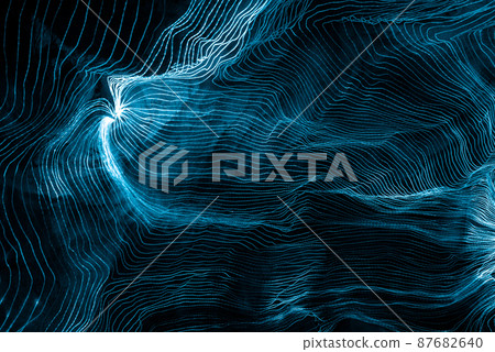 Abstract wave of digital weave lines connecting network dots and dark background 87682640
