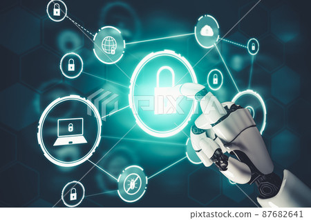 Futuristic AI thinking of droid robot artificial intelligence concept 87682641