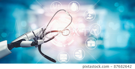 Medical artificial intelligence droid robot working in future hospital 87682642