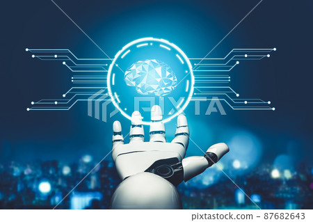 Futuristic AI thinking of droid robot artificial intelligence concept 87682643