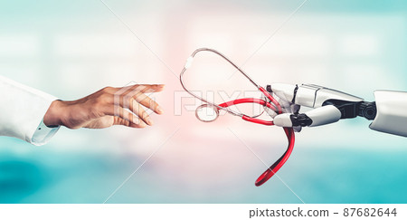 Medical artificial intelligence droid robot working in future hospital 87682644
