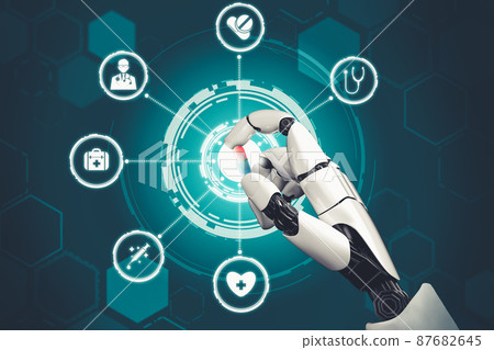 Medical artificial intelligence droid robot working in future hospital 87682645