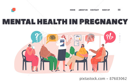 Mental Health in Pregnancy Landing Page Template. Group of Pregnant Women Visit Support Course for Psychology Assistance Mental Health in Pregnancy Landing Page Template. Group of Pregnant Women Visit Support Course for Psychology Assistance 87683062