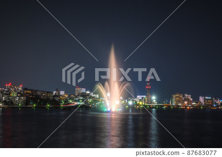 Illumination of the fountain of Lake Senba, Mito City, Ibaraki Prefecture 87683077