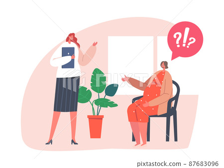 Pregnant Woman with Big Belly Visiting Perinatal Courses with Psychological Support. Coach and Pregnant Female Discuss 87683096