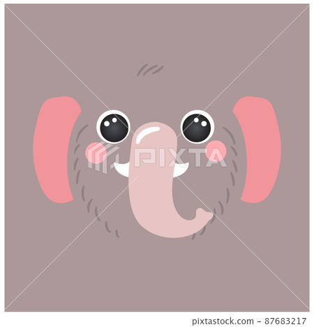 Cute elephant portrait square smiley head cartoon round shape animal face, isolated avatar mascot vector illustration 87683217