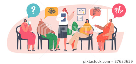 Group of Pregnant Women Visit Support Courses. Childbirth Psychology Assistance, Couch Character Speak About Pregnancy 87683639