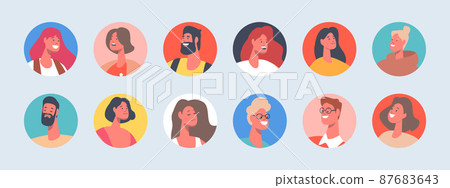 Set of People Avatars, Male and Female Characters with Different Appearance. Young and Mature Men or Women Portraits 87683643