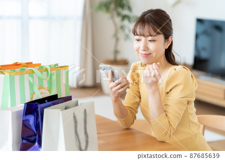 A woman shopping on a smartphone 87685639