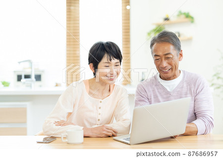 Senior couple PC living room 87686957