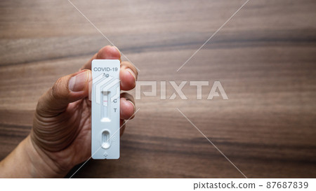 Self test ATK at home. Covid-19 negative test result with SARS CoV-2 Rapid antigen test kit. 87687839